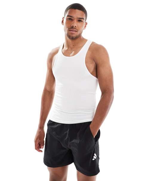 4505 slim fit seamless rib racer front vest in white  - view 1