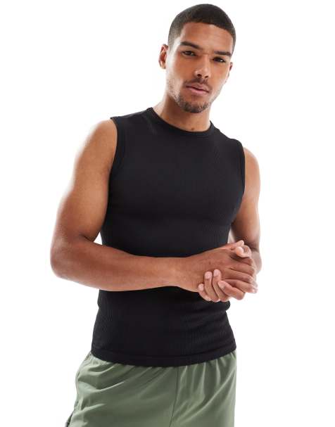 4505 slim fit seamless ribbed 90s training tank in black - view 1