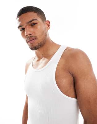 4505 Slim Fit Seamless Ribbed Racer Front Tank Top In White