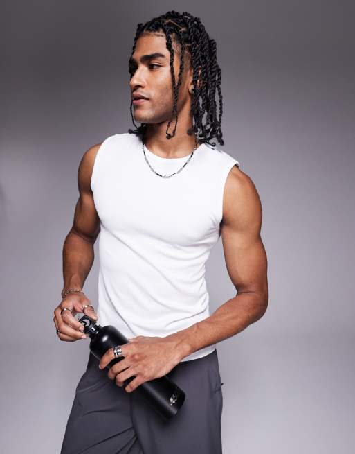 4505 slim fit seamless ribbed training tank top in white