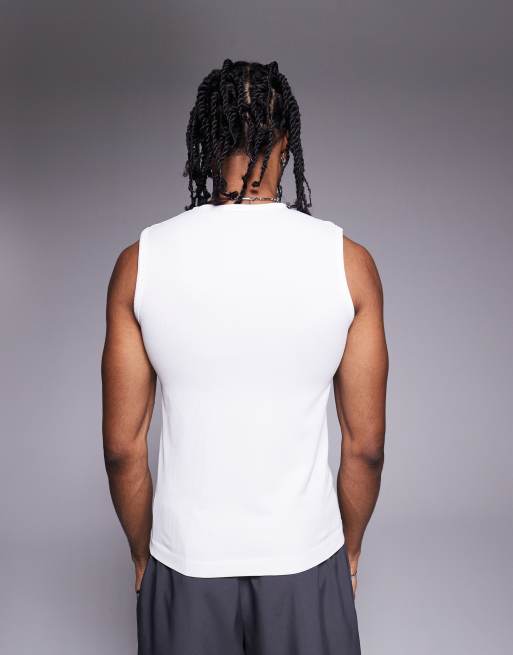 4505 slim fit seamless ribbed training tank top in white