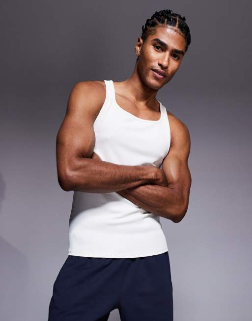 4505 slim fit square neck training singlet in vintage white