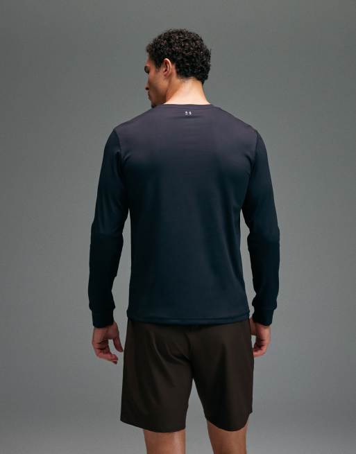 4505 - Slim-fit technische sneldrogende geribbelde henley-top met lange mouwen in zwart, 5 van 5