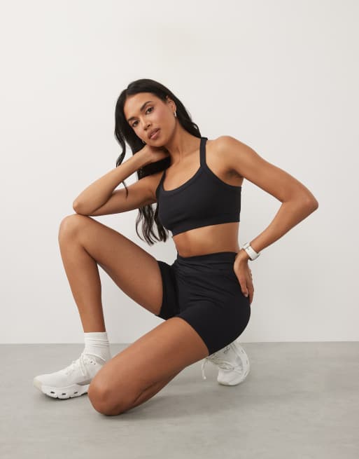 4505 sømløse baby rib-wrap-talje 3" booty-shorts i sort, 4 af 5
