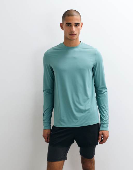 4505 sneldrogend mesh hardloop-T-shirt met lange mouwen en print op de achterkant in olieblauw, 2 van 5