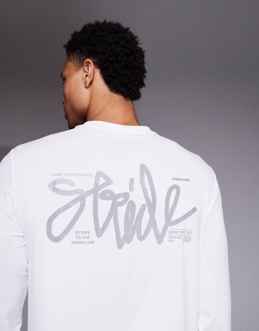 4505 - Sneldrogend mesh T-shirt met print op de achterkant en lange mouwen in wit, 5 van 5