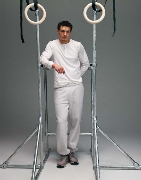 4505 - Sneldrogende geribbelde Henley-top met lange mouwen en slim-fit pasvorm in gebroken wit - view 1