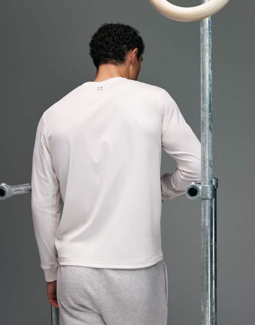 4505 - Sneldrogende geribbelde Henley-top met lange mouwen en slim-fit pasvorm in gebroken wit, 4 van 5
