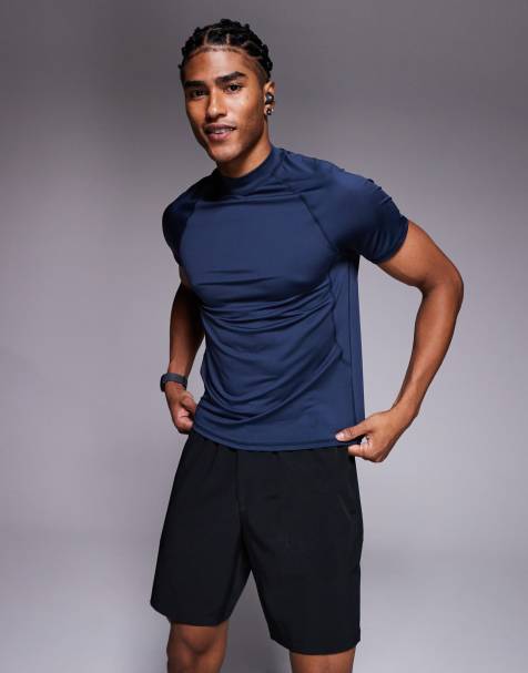 4505 - Sneldrogende muscle fit trainingsbasislaag met naaddetail en opstaande hals in marineblauw - view 1