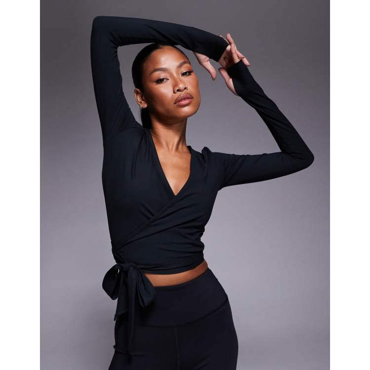 4505 soft touch ballet inspired wrap long sleeve top in black | ASOS