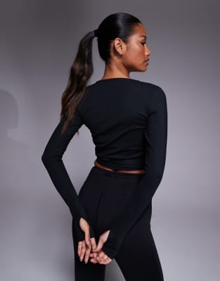 4505 Soft Touch Ballet Inspired Wrap Long Sleeve Top In Black