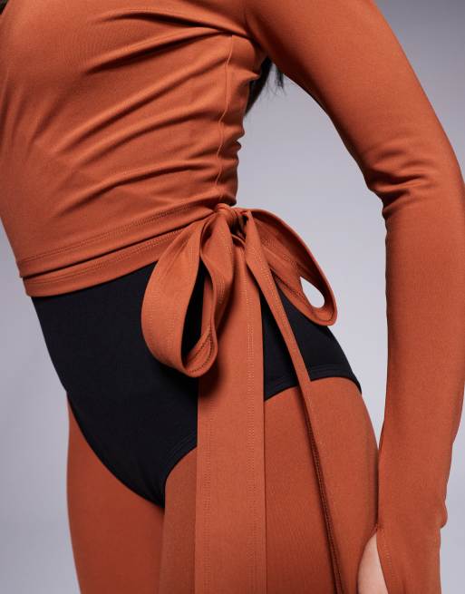 4505 soft touch ballet inspired wrap long sleeve top in gingerbread 