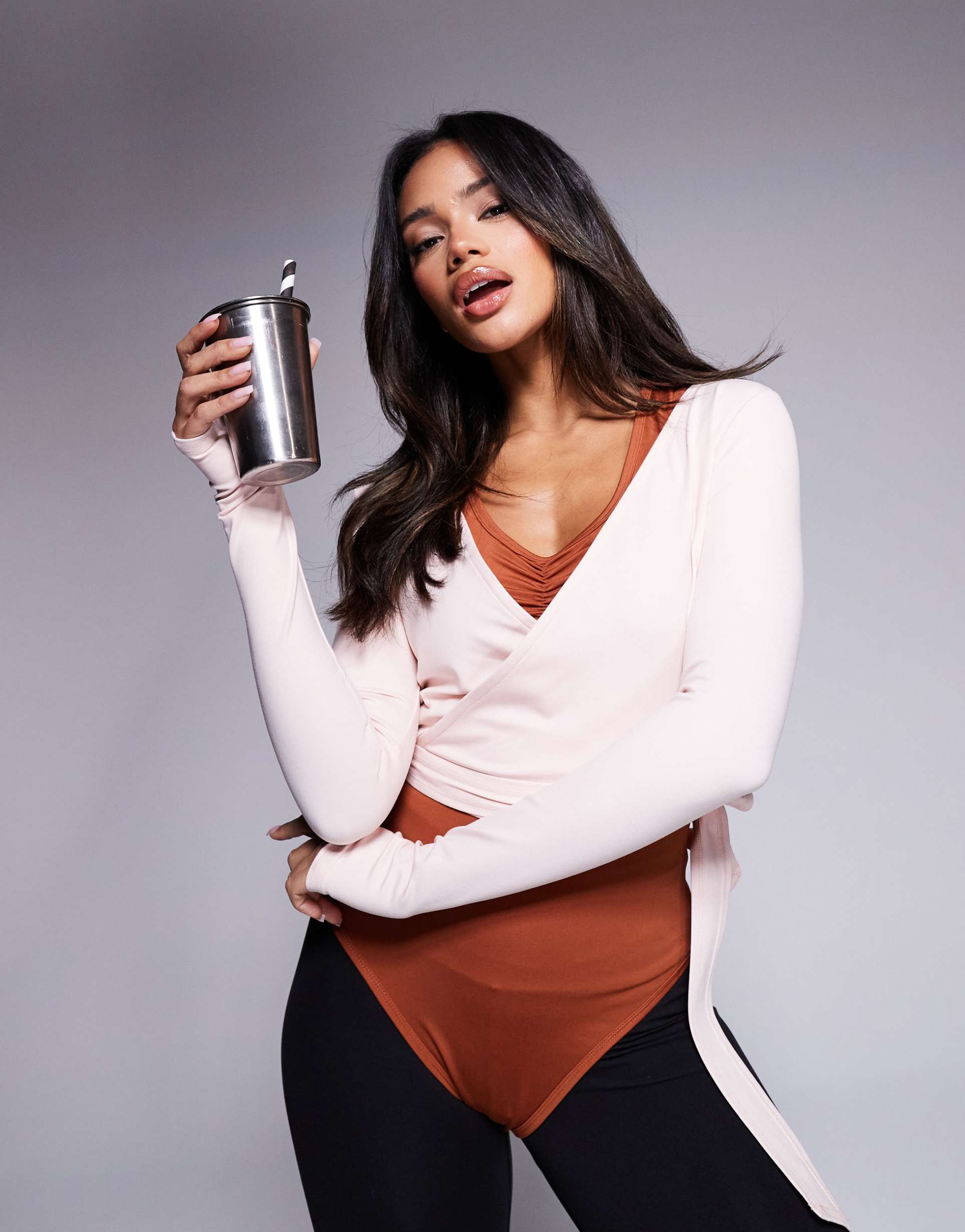 4505 soft touch ballet inspired wrap long sleeve top in pearl blush
