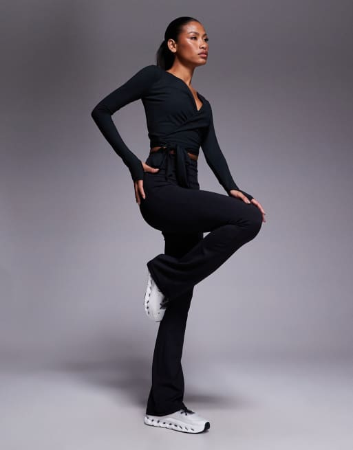 4505 soft touch ballet wrap long sleeve top in black, 4 of 4