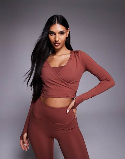 4505 soft touch ballet wrap long sleeve top in orange - view 1