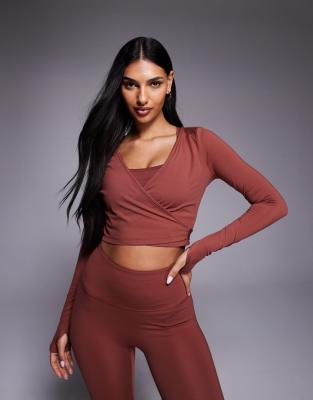 4505 Soft Touch Ballet Wrap Long Sleeve Top In Orange