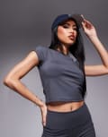 [ASOS] 4505 soft touch cap sleeve performance baby t-shirt in blue grey L Blue Grey