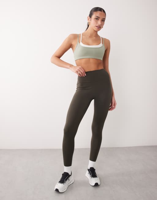 4505 soft touch double layer strappy sports bra with removable padding and adjustable straps in pistachio & buttermilk, 2 of 4