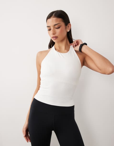 4505 soft touch halter neck tank top with shelf bra in white - view 1