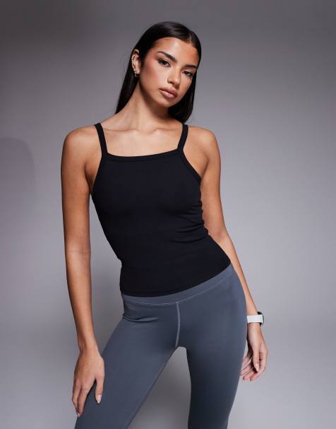 4505 soft touch high neck 90s cami with inner bra and removable padding in black