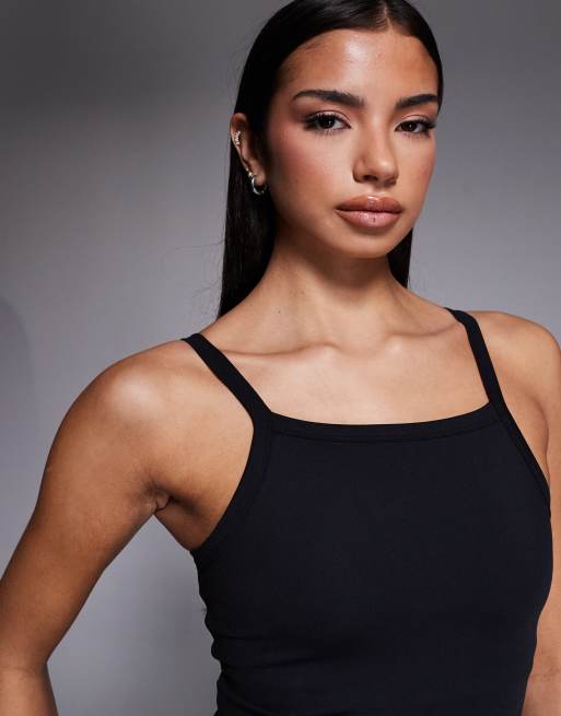 4505 soft touch high neck 90s cami with inner bra and removable padding in black, 2 of 4