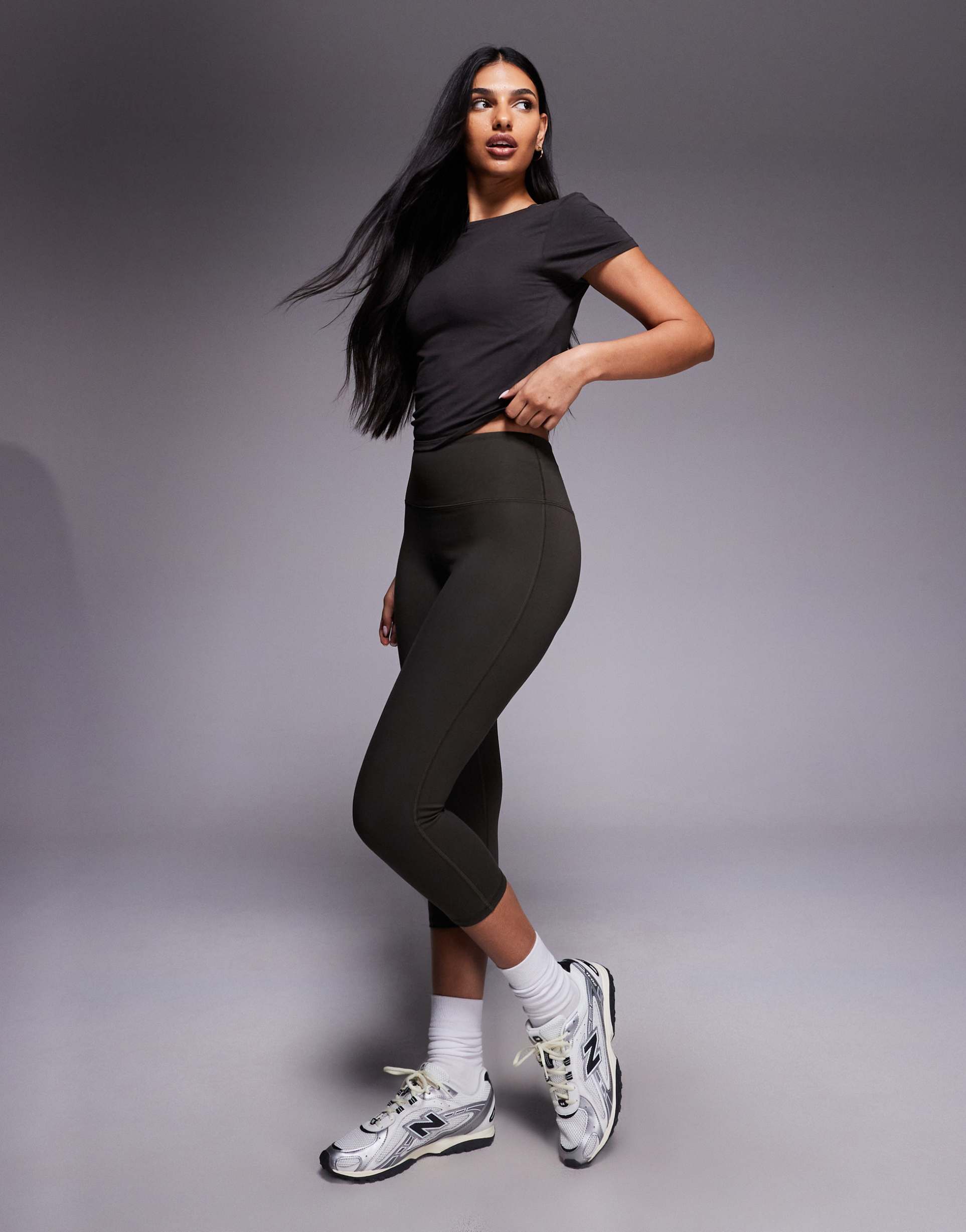 4505 soft touch high rise yoga capri leggings in mocha brown