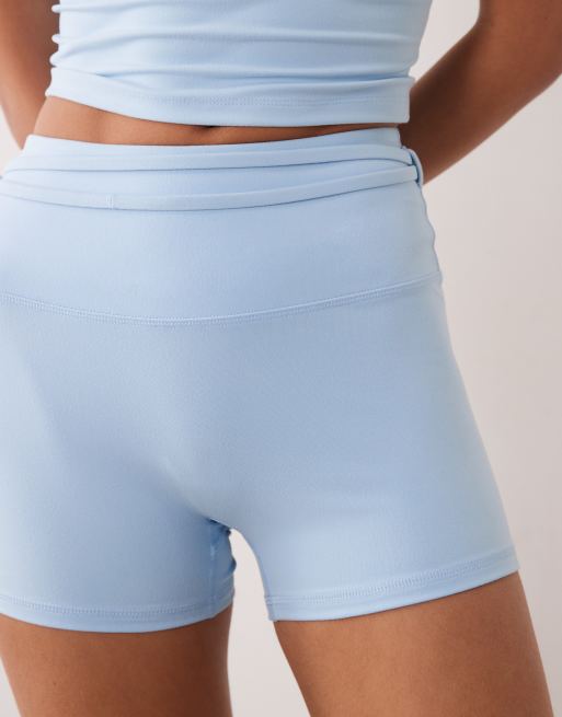 4505 Soft-Touch High-Waist 3-Inch Booty-Short mit Bindebund-Detail in Babyblau, 3 von 5