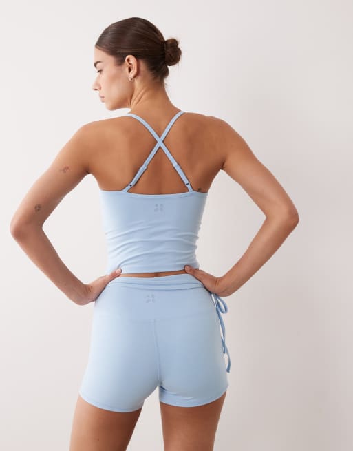 4505 Soft-Touch High-Waist 3-Inch Booty-Short mit Bindebund-Detail in Babyblau, 4 von 5