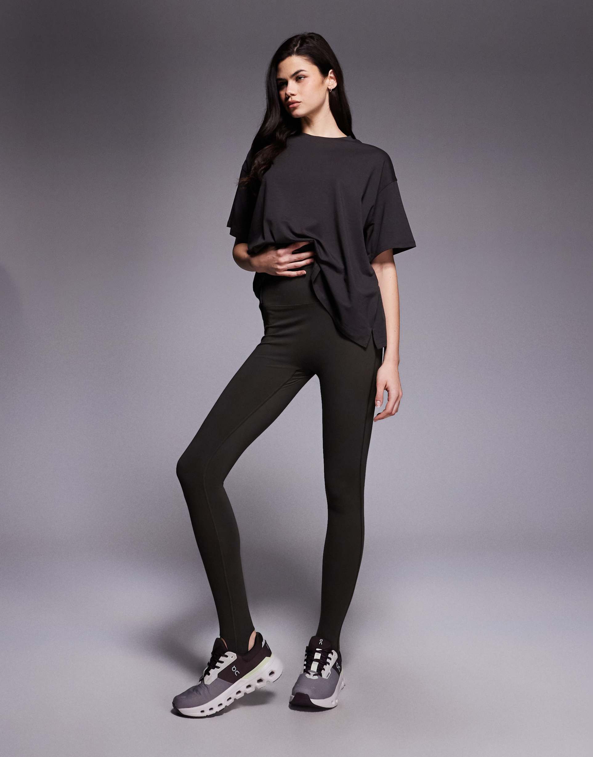 4505 soft touch high waist yoga leggings with stirrups in mocha brown