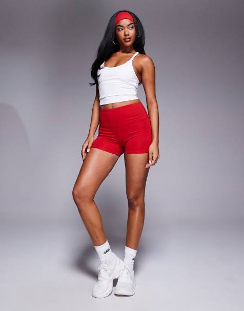 4505 soft touch high waist yoga shorts in red - view 1