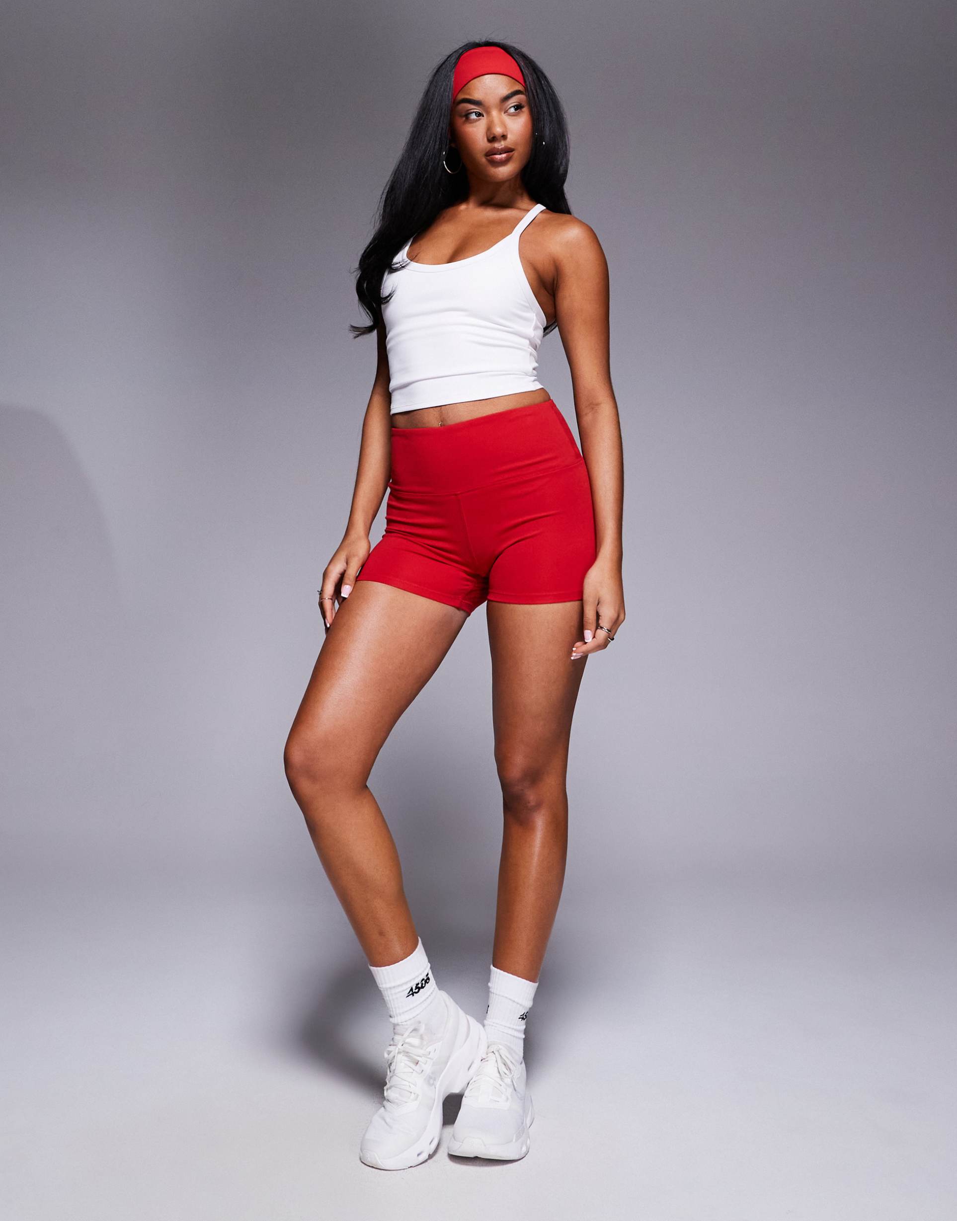 4505 soft touch high waist yoga shorts in red