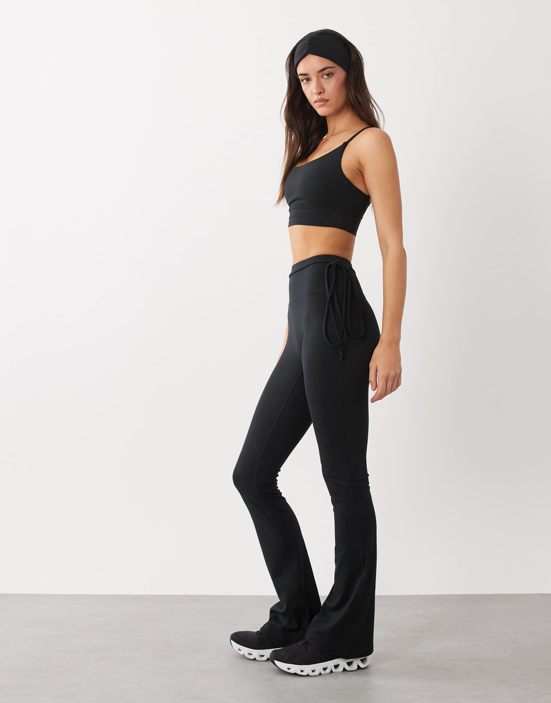 4505 soft touch kick flare yoga legging with tie waist detail in black