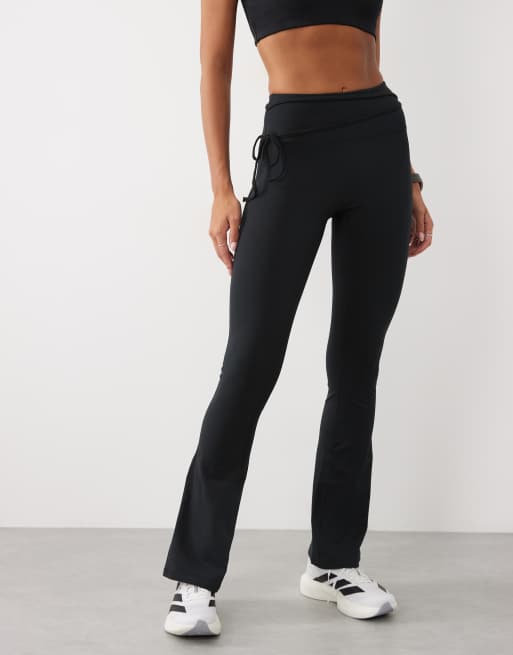4505 soft touch kick flare yoga legging with tie waist detail in black, 2 of 5