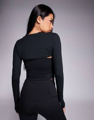 4505 Soft Touch Layering Long Sleeve Shrug In Black