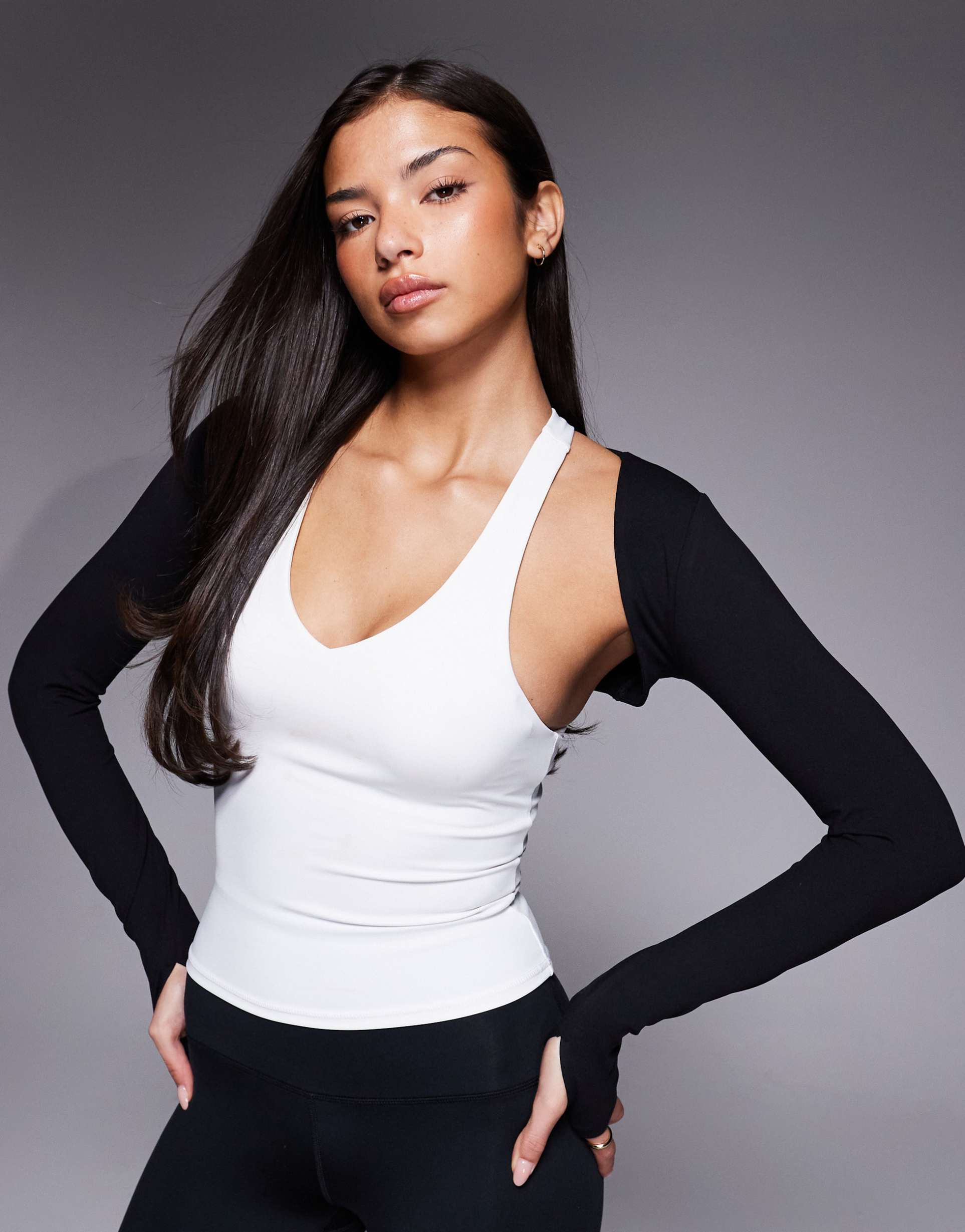 4505 soft touch layering long sleeve shrug in black