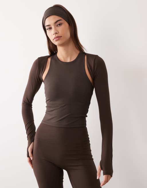 4505 soft touch layering long sleeve shrug in chocolate, 4 of 4