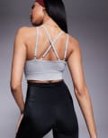 [ASOS] 4505 soft touch light support strappy sports bra with adjustable straps in grey marl 4 Grey Marl