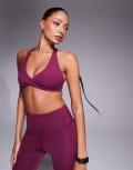 [ASOS] 4505 soft touch light support twist front sports bra mulberry-Purple 8 Mulberry