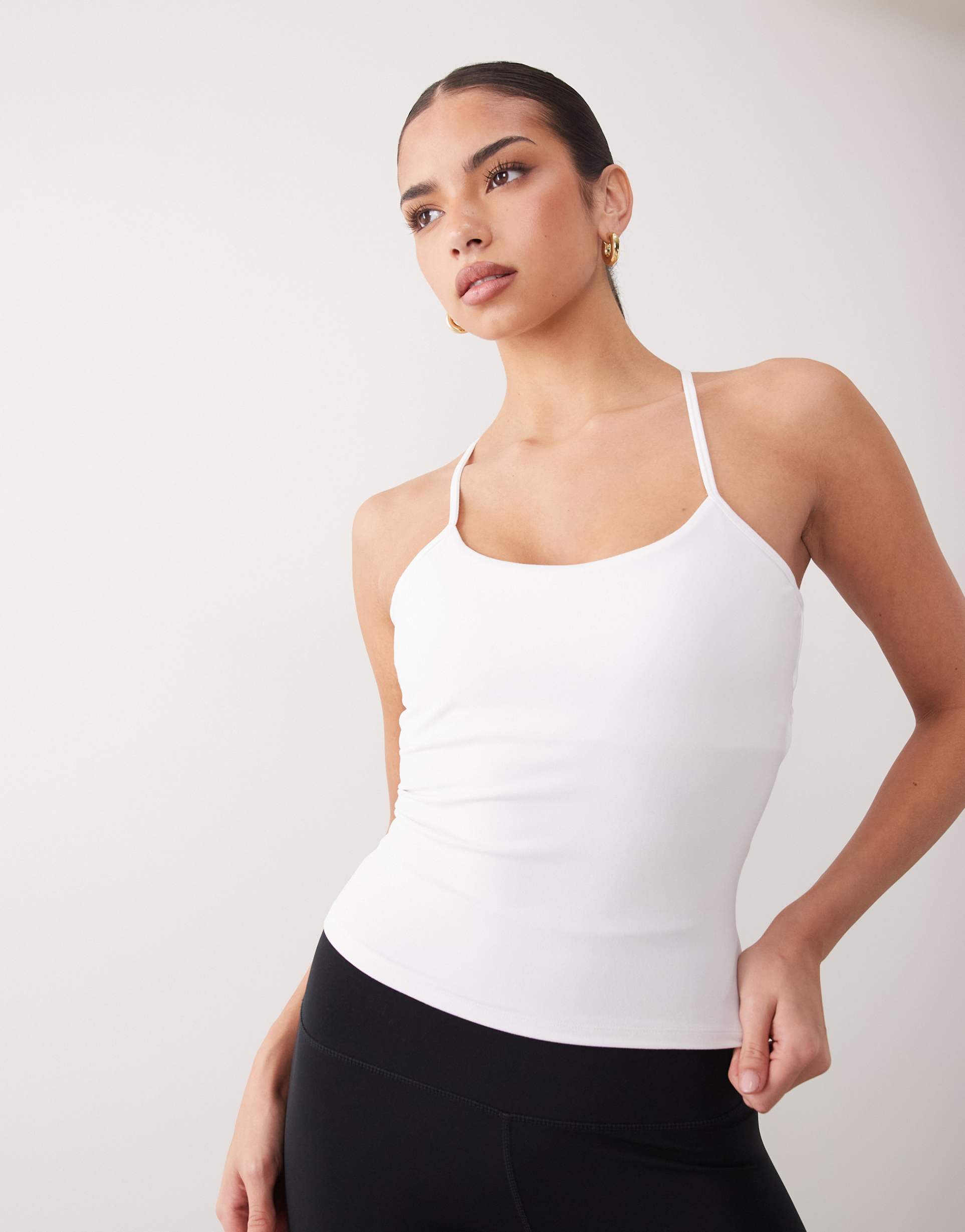 4505 soft touch open back tank top with inner bra in white