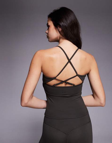 4505 soft touch open back vest with inner bra in mocha brown - BROWN - view 1