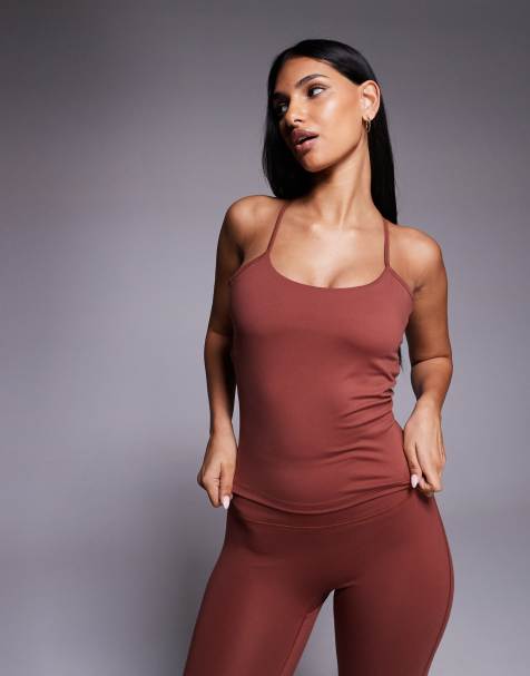 4505 soft touch open back vest with inner bra in spice - ORANGE - view 1