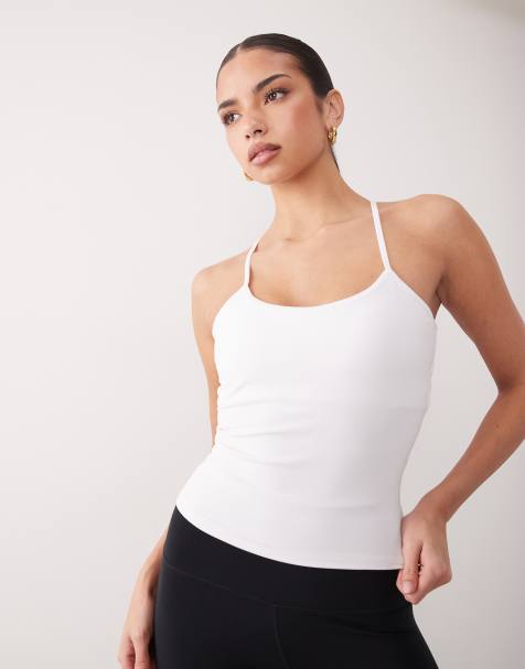 4505 soft touch open back vest with inner bra in white - WHITE