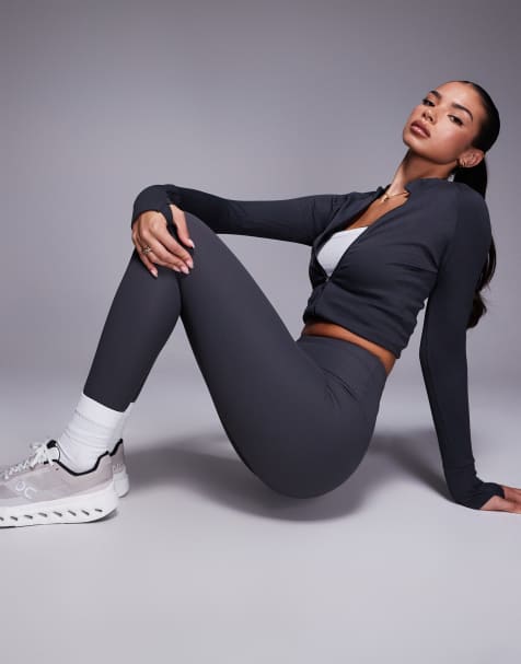 4505 soft touch rib high waist gym legging in dark grey - view 1