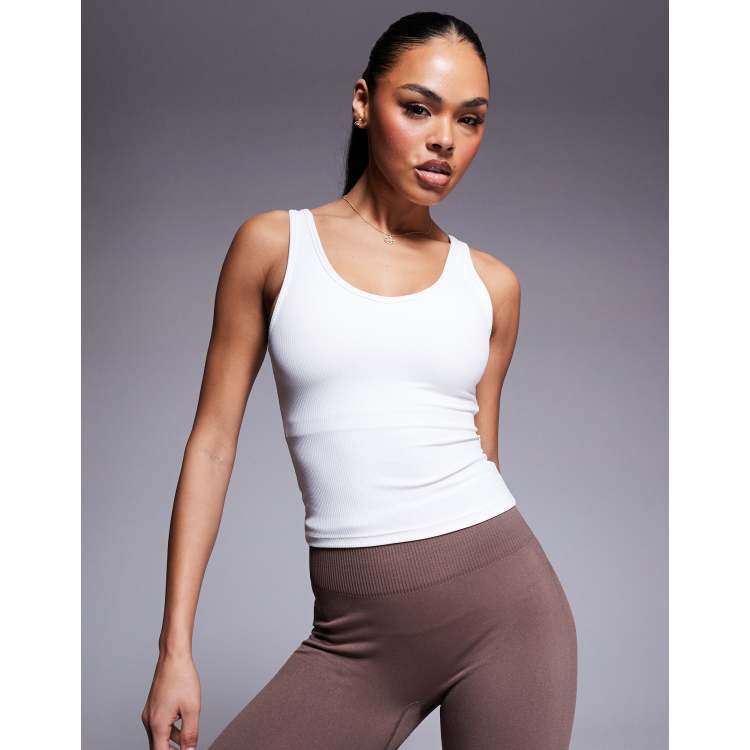 4505 soft touch rib knit tank top with shelf bra in white | ASOS