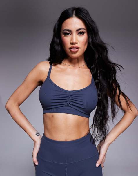 4505 soft touch rib light support sports bra with adjustable straps in blue gray - view 1