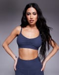[ASOS] 4505 soft touch rib light support sports bra with adjustable straps in blue grey 4 Blue Grey