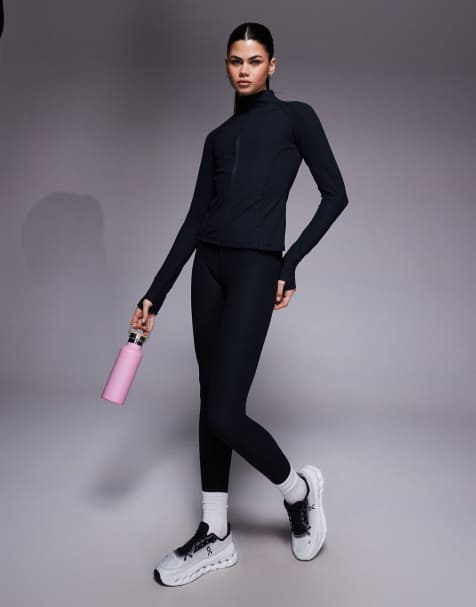 4505 soft touch rib sculpting zip up long sleeve jacket in black - view 1