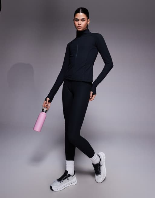 4505 soft touch rib sculpting zip up long sleeve jacket in black, 2 of 4