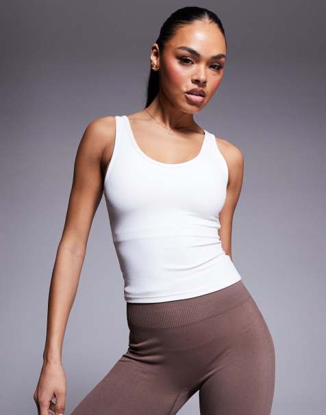 4505 soft touch rib vest with inner bra in white  - view 1