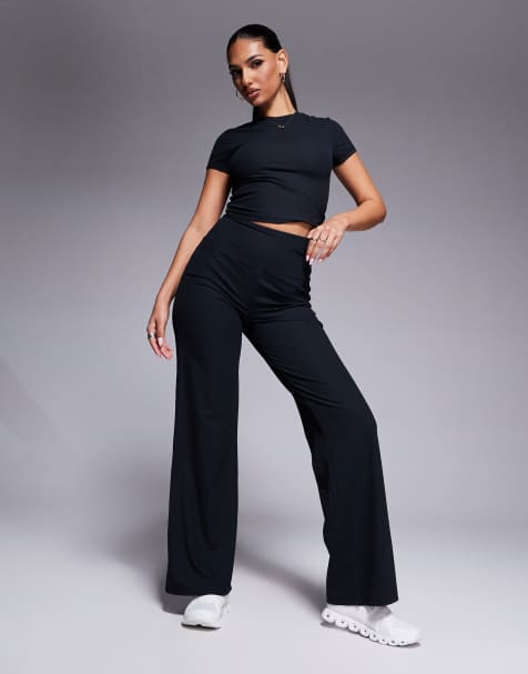 4505 soft touch rib wide leg dance pant in black - view 1